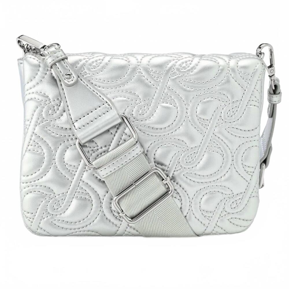 NEW SAM & LIBBY women's dina small quilted flap front bag in silver
